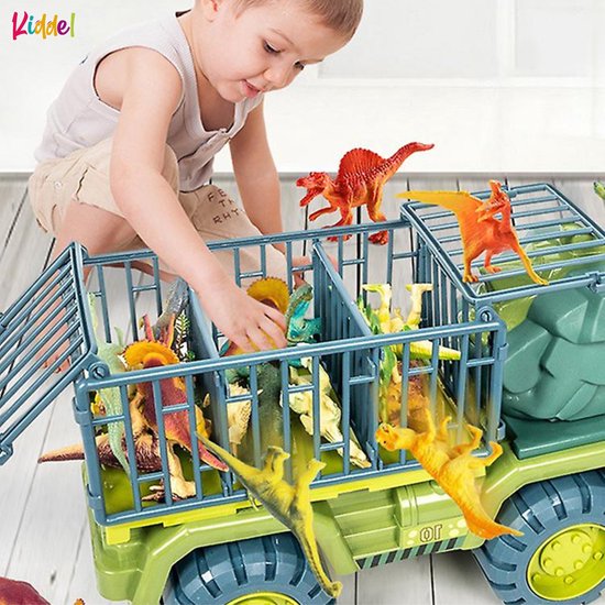 Kiddel XL Dinosaurus auto truck met kooi inclusief dinosaurussen - Dinosaurus speelgoed kinderen - Kinderspeelgoed dino Zomer buitenspeelgoed 3 jaar 4 jaar cadeau - Kiddel