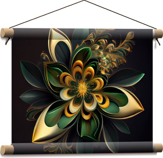 Textielposter - Bloem in Groen en Goud Tinten - 40x30 cm Foto op Textiel