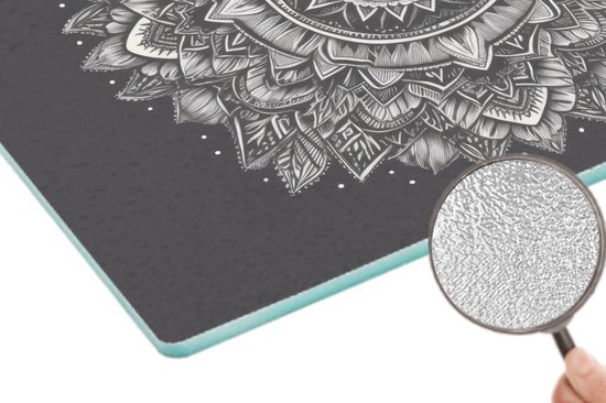 Planche à découper en Verres - 39x28 - Mandala - Zwart et blanc - Fleurs - Bohème - Nature - Planches à découper en Glas
