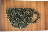 Dibond - Hoopje Koffiebonen in de Vorm van Kop Koffie - 105x70 cm Foto op Aluminium (Wanddecoratie van metaal)