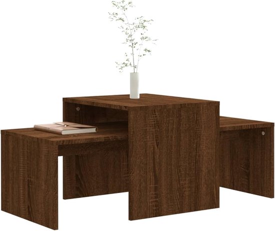 Spetebo Houten bijzettafel 40 x 39 cm - wit - salontafel met poten uit massief hout - sofa bank telefoon bloemen tafel rond
