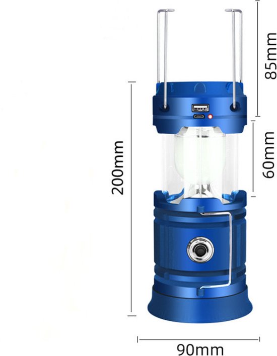 Multifunctionele Solar LED Campinglamp met Handvatten - IP10 - USB-lader en Powerbank-blauw van Merkloos — afbeelding 4