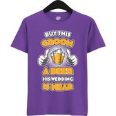 Buy This Groom A Beer | Vrijgezellenfeest Cadeau Man - Groom To Be Bachelor Party - Grappig Bruiloft En Bruidegom Bier shirt - T-Shirt - Unisex - Dark Purple - Maat 3XL