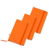 Set van 5x stuks notitieblokje oranje met harde kaft en elastiek 9 x 14 cm - 100x blanco paginas - opschrijfboekjes