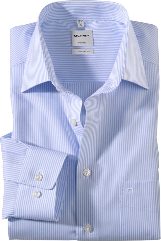 OLYMP Comfort Fit overhemd - wit / blauw gestreept - boordmaat 40