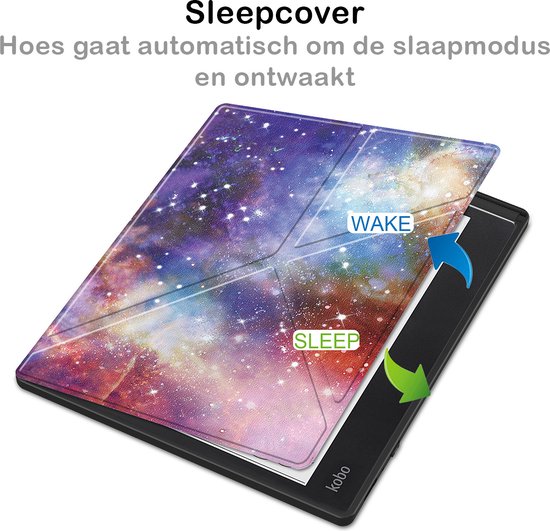 Hoesje Geschikt voor Kobo Elipsa 2E Hoesje Luxe Bescherm Case Trifold - Hoes Geschikt voor Kobo Elipsa 2E Hoes Book Cover - Galaxy van Hoesje  — afbeelding 4