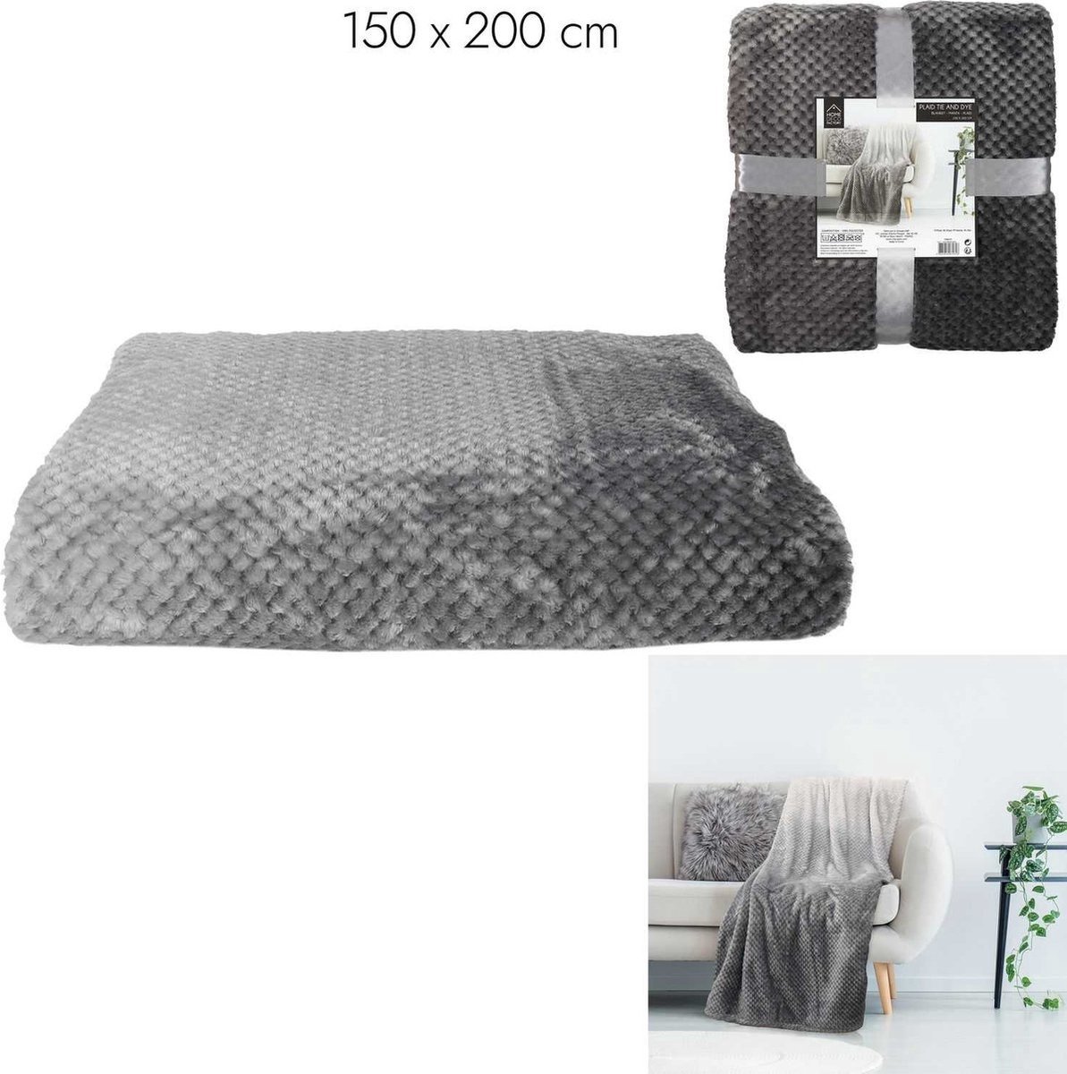 Home Deco Factory Fleece deken - grijs - 150 x 200 cm cm - polyester - XXL woondeken - plaid