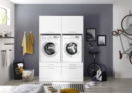 Wasmachine verhoger met lade - Duo opstelling - Wasmachine kast Wit -... | bol.com