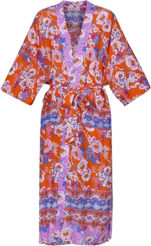 Kimono - Bloemenprint - Oranje/Lila - Summer - 100% Rayon - Maat M