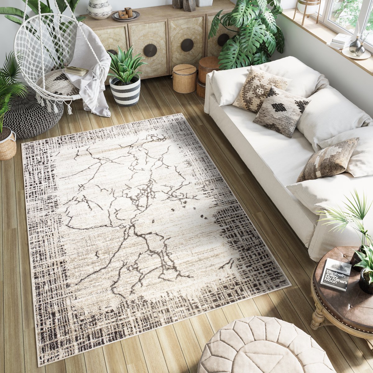 Tapiso Petra Vloerkleed Abstract Laagpolig Tapijt Maat- 140x200 Creme 2