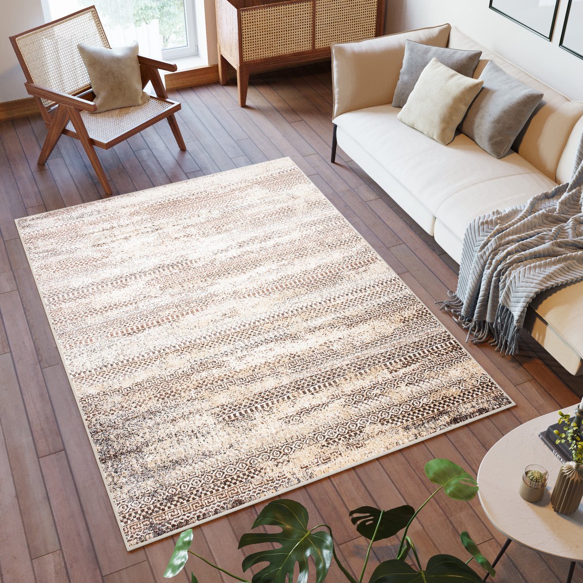 Tapiso Petra Vloerkleed Beige Woonkamer Slaapkamer Tapijten Maat- 140x200
