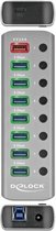 DeLOCK USB hub met 7+2 poorten en aan/uit schakelaars - USB3.0 / PD 27W - externe 12V voeding / grijs - 0,80 meter