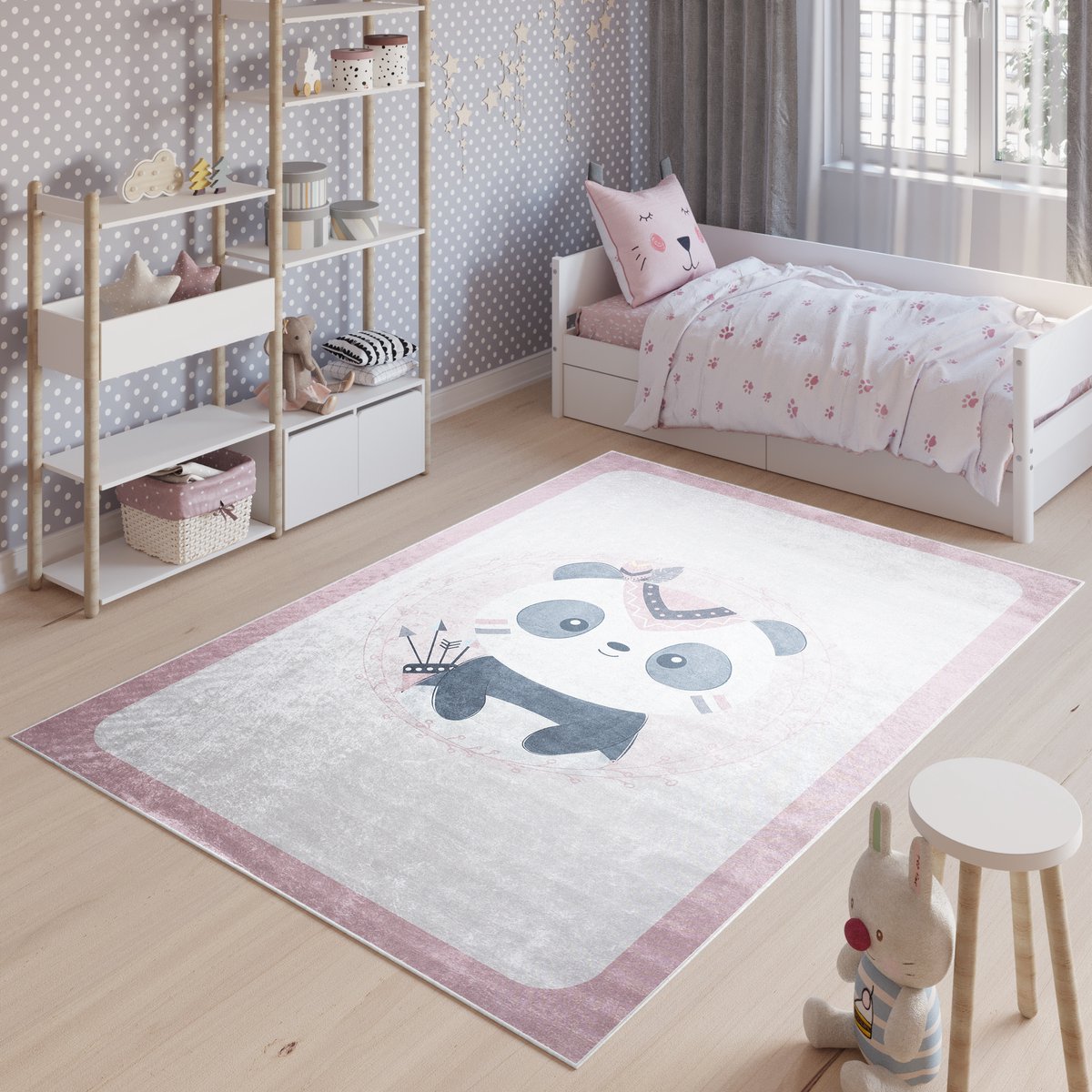 Tapiso Emma Vloerkleed Kinderkamer Dierentapijt Laagpolig Speelmat- 80x150 Grijs 9