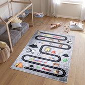 Paco Home Vloerkleed Kinderkamer Kindervloerkleed Grote En Kleine Sterren In Grijs Roze, Maat:140x200 cm