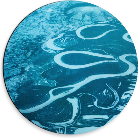 Dibond Muurcirkel - Bovenaanzicht - Zee - Blauw - Wit - Water - 30x30 cm Foto op Aluminium Muurcirkel (met ophangsysteem)