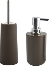 MSV Toiletborstel in houder 35 cm/zeeppompje 260 ml set Moods - kunststof - kastanje bruin