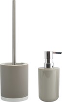 MSV Toiletborstel in houder 38 cm/zeeppompje 260 ml set Moods - polyresin/kunststof - beige