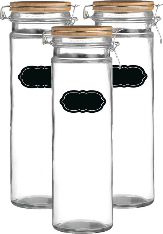 Weckpot/inmaakpot - 4x - 1.9L - glas - met beugelsluiting - incl. etiketten