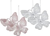 Kersthangers vlinders - 4x st - transparant en roze - 15 cm - kunststof