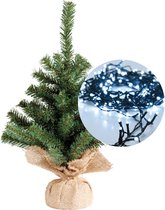 Mini kerstboom 35 cm - met kerstverlichting helder wit 300cm -40 leds