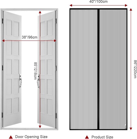 Foto: Magnetisch vliegengaas insectenwerend magneetgordijn voor deuren 100 x 220 cm sluit automatisch eenvoudige klittenbandmontage van het lichtdoorlatende vliegengordijn 100 x 220 cm zwart