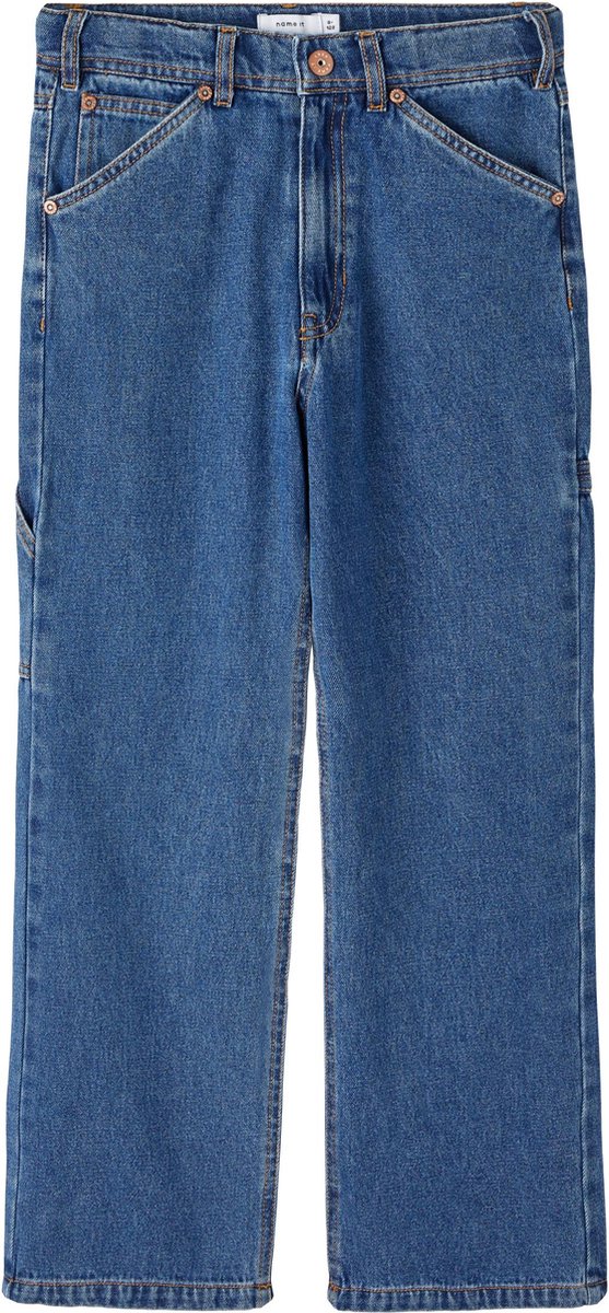 Jewelly Dark Denim Blue Stretch Jeansbroek voor dames, boyfriend broek met decoratieve sierknopen, Mid Rise 5-pocket denim broek, zichtbare knoopsluiting, donkerblauw denim blauw, donkerblauw, M