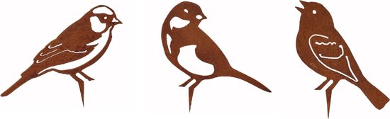 gvivej 4 stuks roest vogels, tuindecoratie edelstaal vogels met schroef voor tuin houten hekfiguren