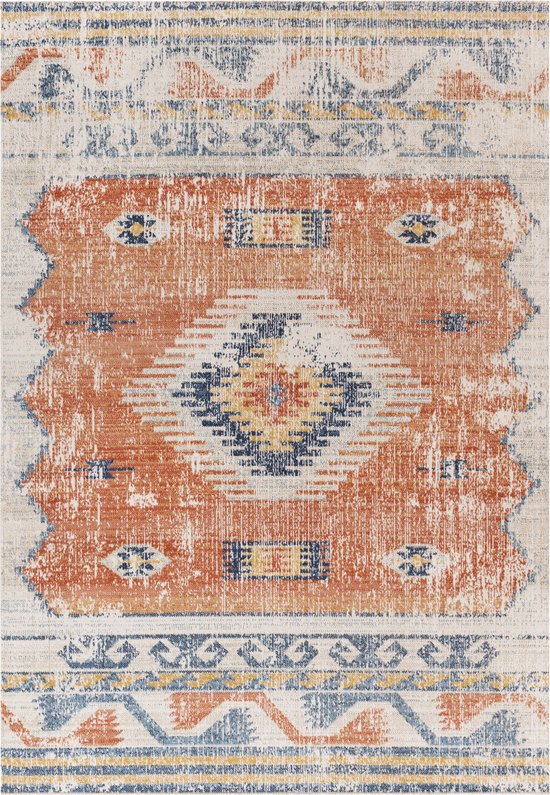 SURYA Tapis d'extérieur - Balcon, Terrasse, Cuisine - Tapis Berbère Vintage NAWEL - Rouille/ Blauw - 200x275 cm