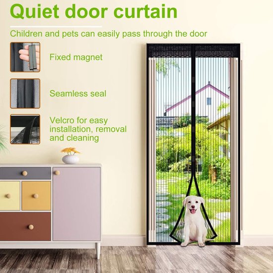 Vliegengaas, tegen insecten,automatisch sluitend Magneet Vliegengaas Insectenbescherming voor balkondeur, woonkamer, terrasdeur 85 x 215 cm - Grijs