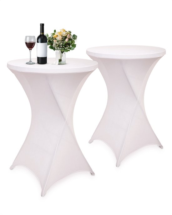 Jupe de table debout blanche - Extra épaisse - ∅80-85 x 110 cm - Housse de table debout Stretch - Couvertures de table pour table debout - Housse de table debout - Housse de table debout - 2 pièces