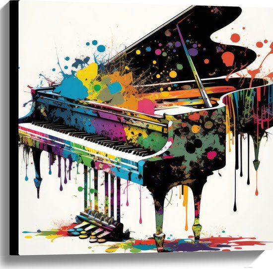 Canvas - Tekening van Piano met Gekleurde Verfspetters - 60x60 cm Foto op Canvas Schilderij (Wanddecoratie op Canvas)