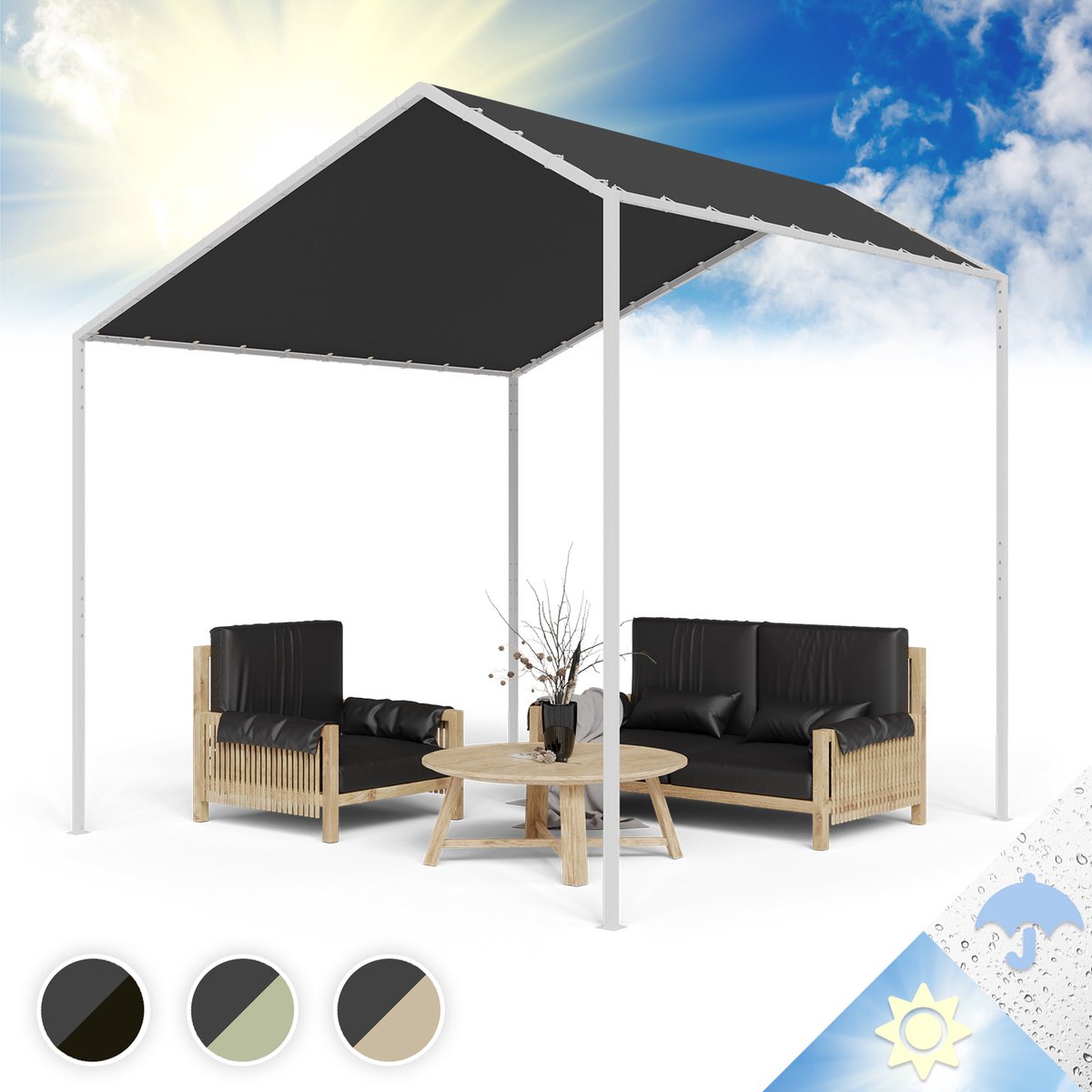 Blumfeldt Pergola, Metalen Paviljoen Met Polyester Schuin Dak, Luifel Met Frame, Vrijstaande Luifel, Zonwering Voor Tuin En Terras, Tuinhuisje Waterdicht En Stabiel, Aluminium Frame