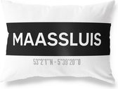 Tuinkussen MAASSLUIS - ZUID-HOLLAND met coördinaten - Buitenkussen - Bootkussen - Weerbestendig - Jouw Plaats - Studio216 - Modern - Zwart-Wit - 50x30cm