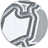 Dibond Muurcirkel - Patroon van Zwarte Vlakken op Witte Achtergrond - 60x60 cm Foto op Aluminium Muurcirkel (met ophangsysteem)