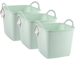 Plasticforte Kuip/emmer/wasmand - 3x - flexibel - lichtgroen - 27 liter - vierkant - kunststof - 36 x 34 x 37 cm
