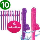 Dick Straws - 10 Pack - Réutilisable - Dick - Décoration - Fun - Snoep - Pack - Pantoufles - Glas - Câlin - Oreiller - Pénis