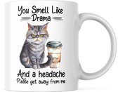 Grappige Mok met tekst: You smell like drama and a headache. Please get away from me. (Grumpy Cat) | Grappige Quote | Funny Quote | Grappige Cadeaus | Grappige mok | Koffiemok | Koffiebeker | Theemok | Theebeker