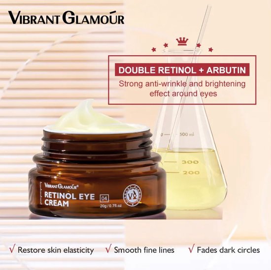 VIBRANT GLAMOUR Retinol Oogcrème - Vitamine A - celvernieuwing - Anti Wallen Crème - Fijne lijntjes en rimpels - Hyaluronzuur en vitamine E - Antioxidant - Vibrant Glamour