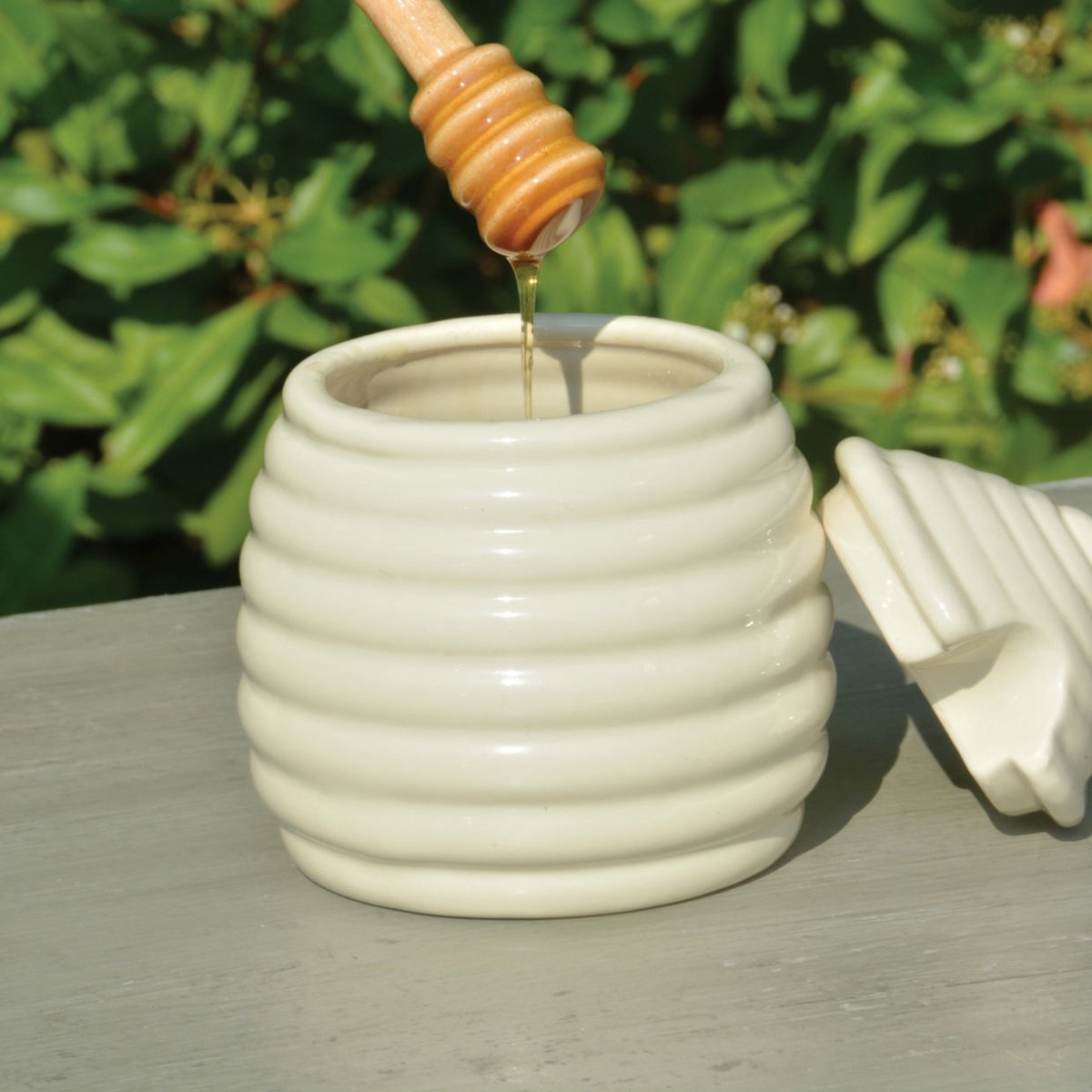 Pot à miel avec cuillère en bois - Webshop - Matelma
