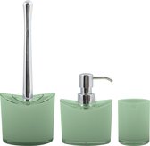 MSV Brosse de toilette dans support/distributeur de savon/tasse - set de salle de bain Aveiro - plastique - vert