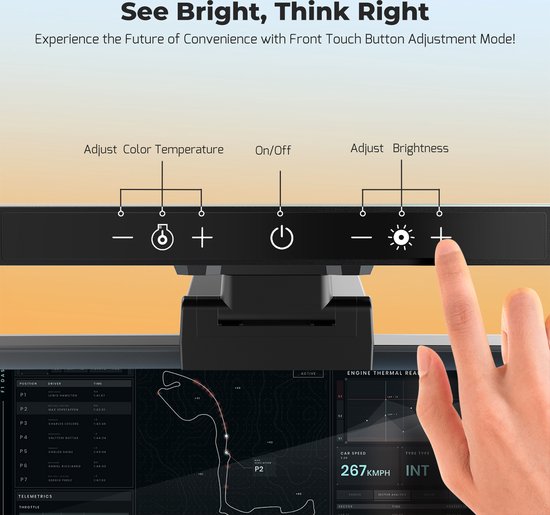 PROSmart Monitorlamp – 42 Cm LED Lichtbalk Met USB – Traploos Dimbaar (2700-6500K) & Kleurtemperatuur Instelbaar – Geen Schermreflectie – Met Geheugenfunctie