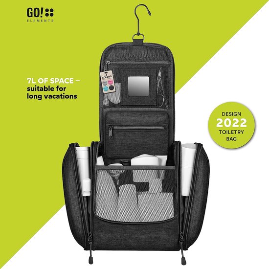 GO!elements Slimme Toilettas – Ophangbaar, Waterafstotend, Met Vakken – Voor Reis, Koffer & Handbagage
