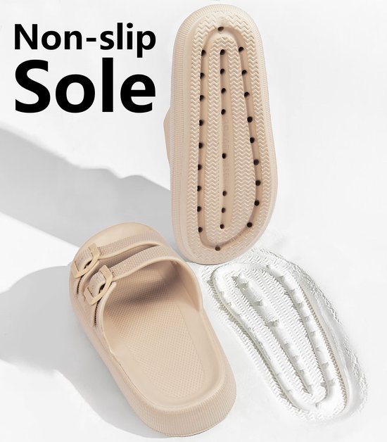 Lichtbruine EVA slipper met gespen, de antislip zool en een losse binnenzool.