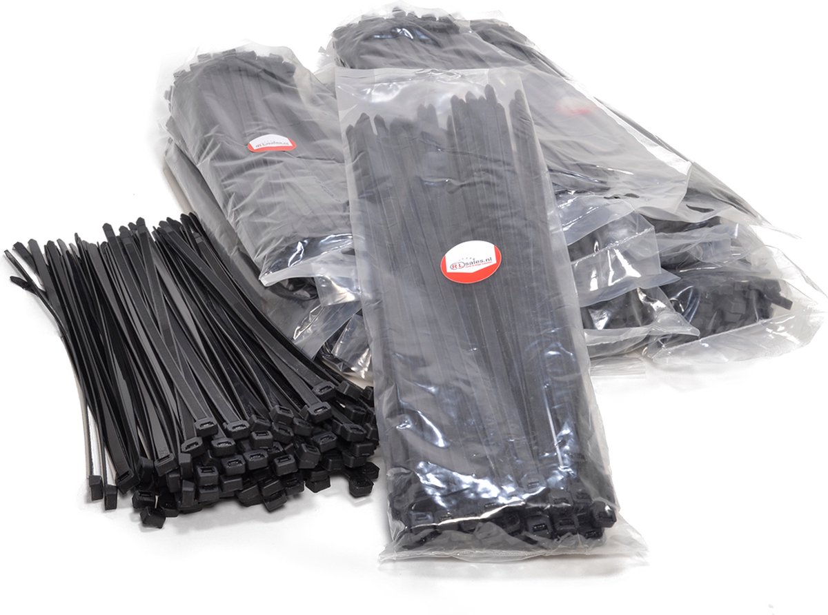 Kabelbinders 7,6 x 370 mm - doos 15 zakken zwart