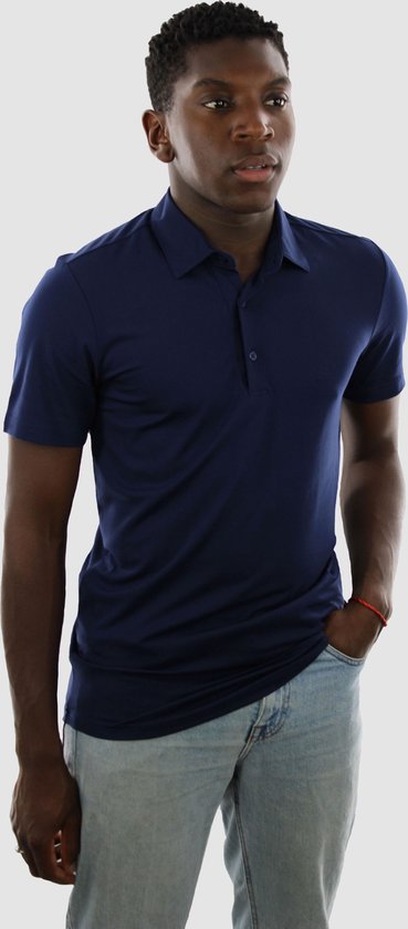 Vercate - Heren Polo Korte Mouw - Strijkvrij Poloshirt - Navy - Slim Fit - Tencel - Maat XL