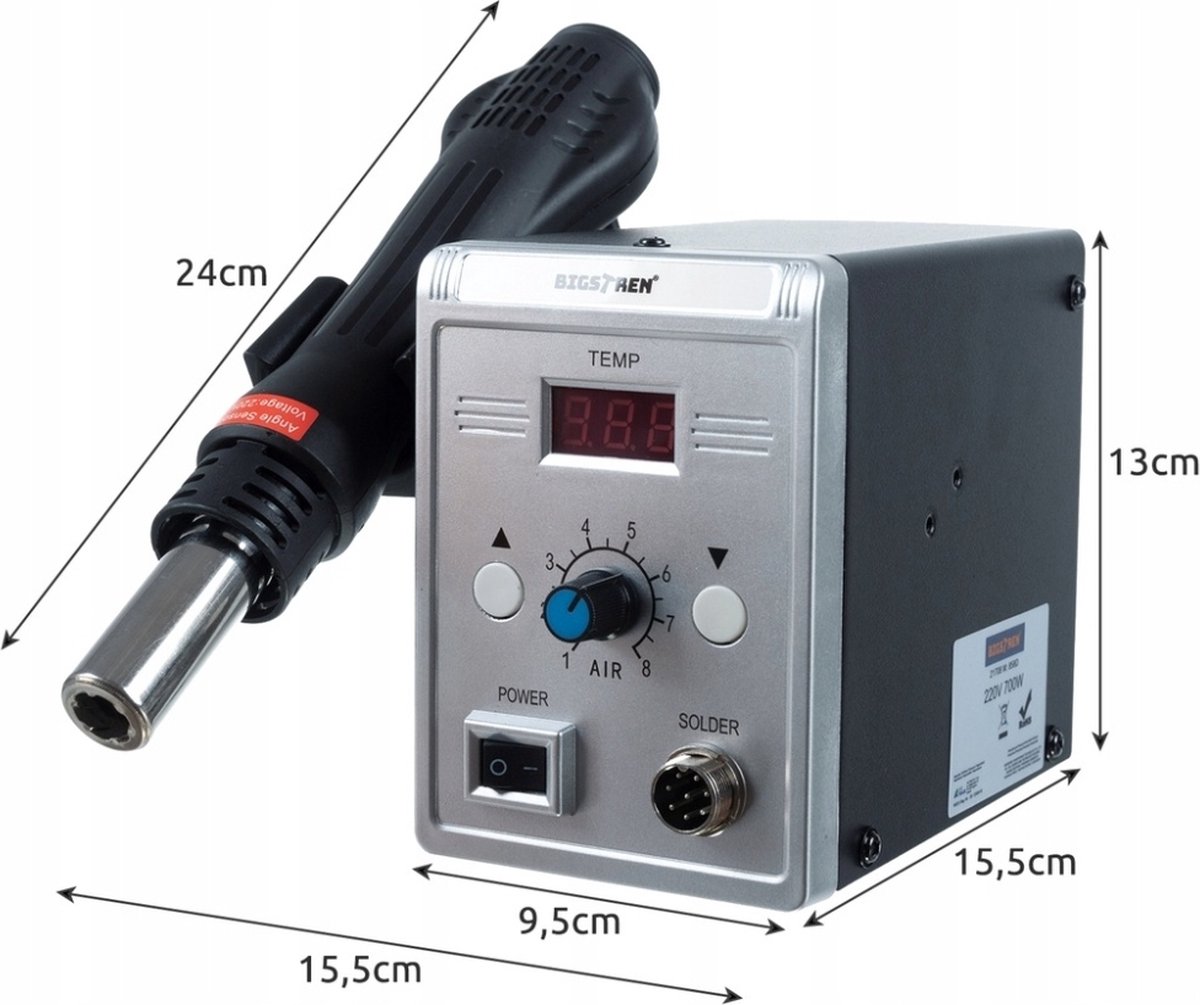 Ilso Soldeerstation - Hetelucht Soldeerbout - 700W - LCD - 3 Ronde Opzetstukken 4-7-9 mm - Stand-by Modus – foto 3
