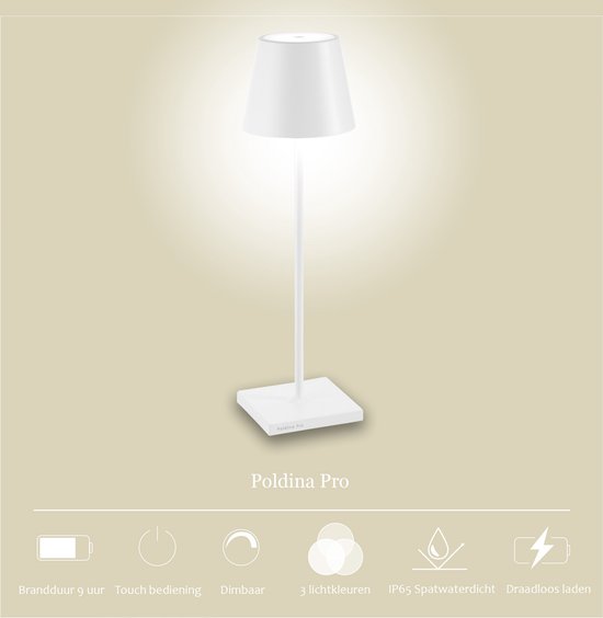 Zafferano Poldina Pro Tafellamp - Oplaadbare Buitenlamp Wit - IP65  Spatwaterdicht -... | bol