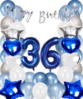 Snoes Ballonnen 36 Jaar Set Mega Blauw Zilver Ballon - Compleet Feestpakket Cijferballon 36 Jaar - Verjaardag Versiering Slinger Happy Birthday – Folieballon – Latex Ballonnen - Helium Ballonnen