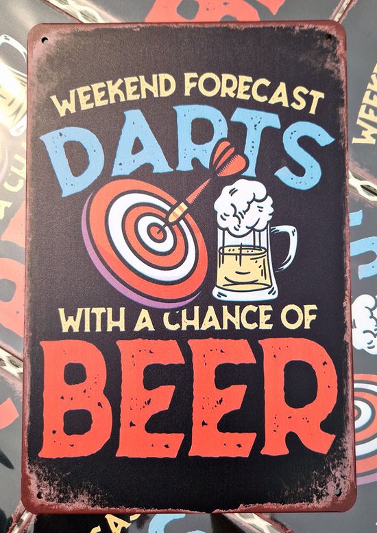 Weekend forecast | darts | with a change of beer | metalen wandbord | 20x30cm