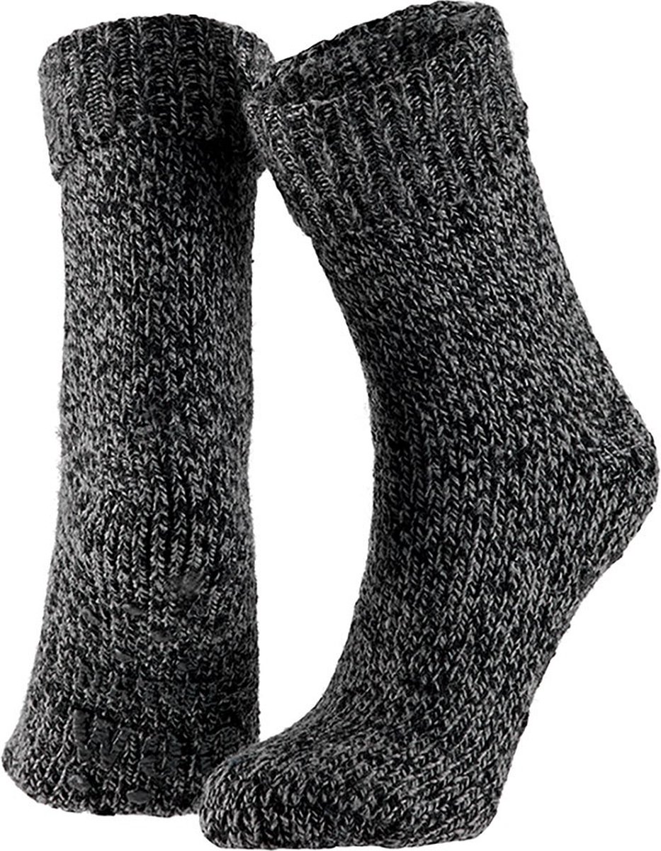 Apollo - Wollen Huissok heren - Zwart - Maat 39/42 - Huissokken heren - Fluffy sokken - Slofsokken - Huissokken anti slip - Warme sokken - Winter sokken